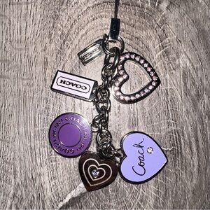 Rare COACH Triple Heart Crystal Key Ring Lanyard Fob Purse Charm-Vintage